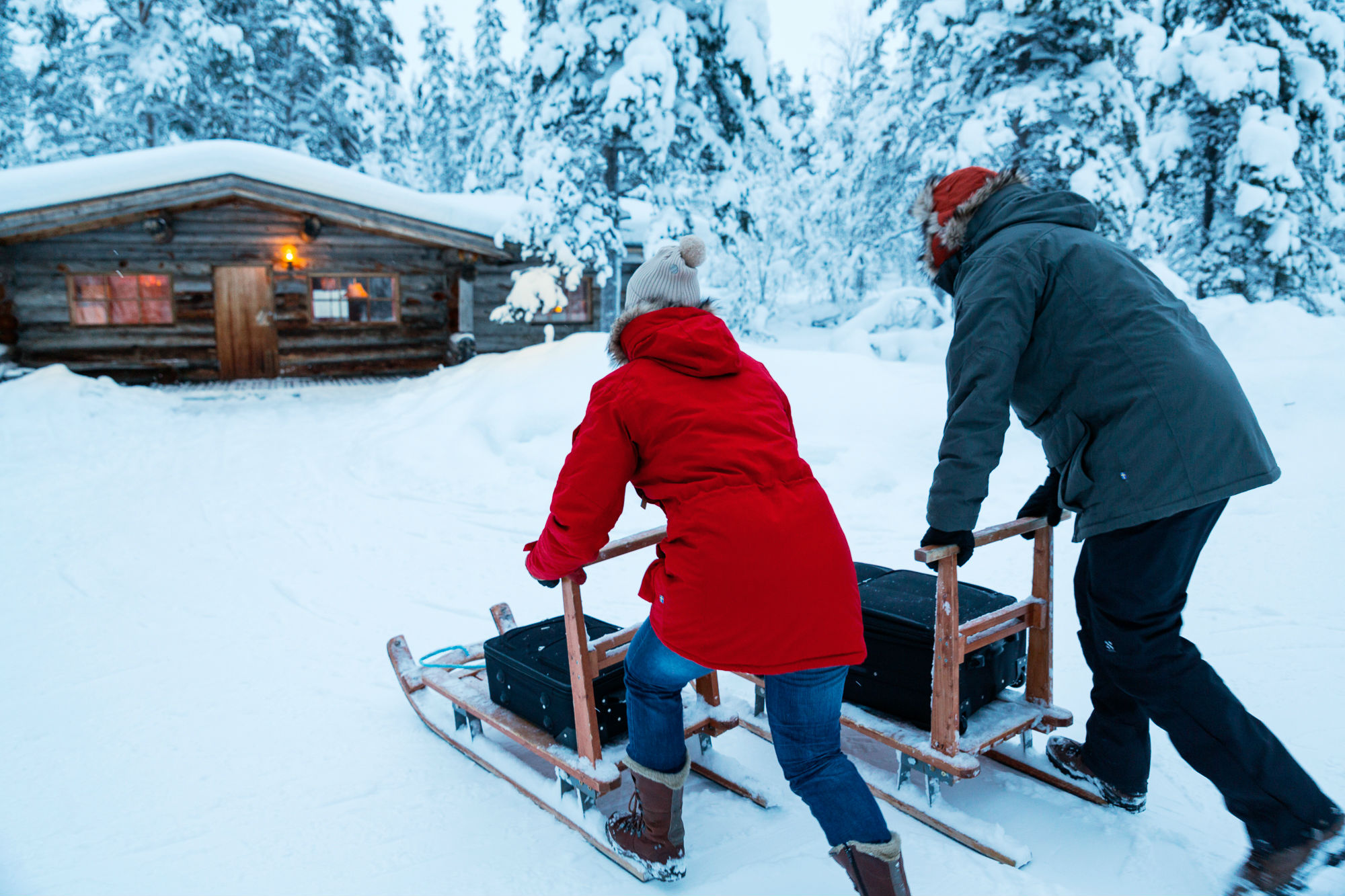 Kakslauttanen log cabin sledges