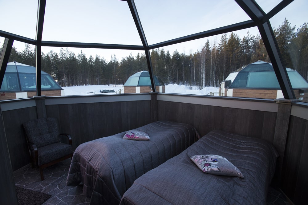 bedroom inside the glass igloo