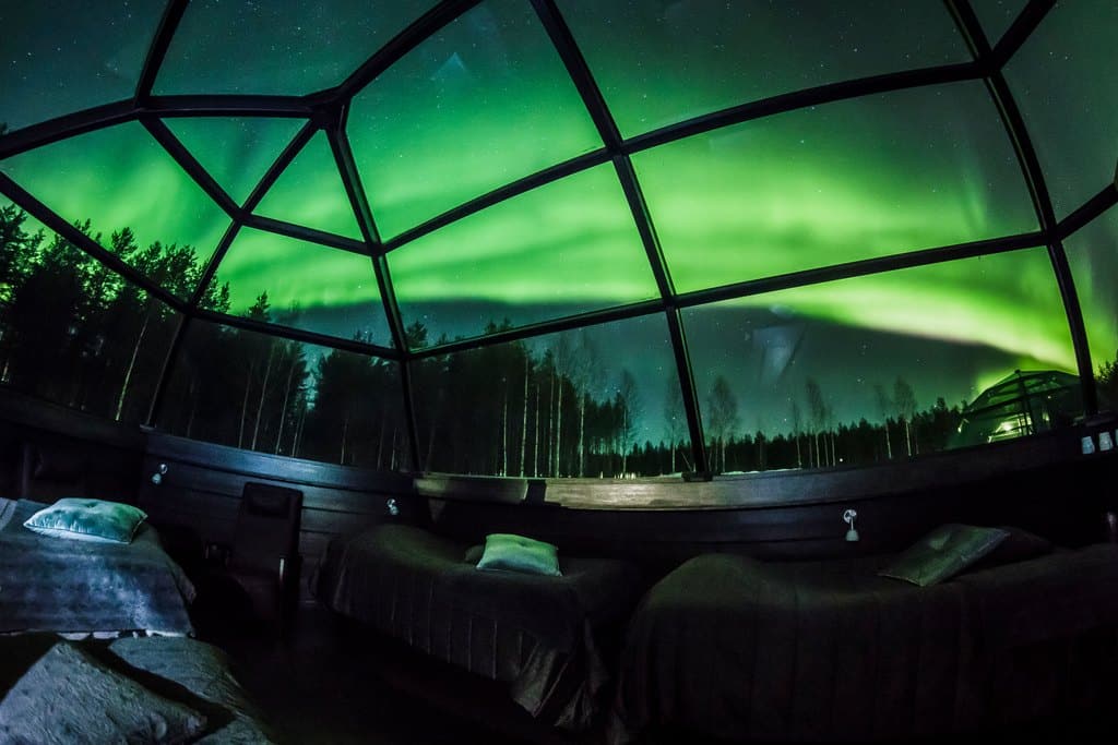 seeing the Northern Lights from inside the glass igloo