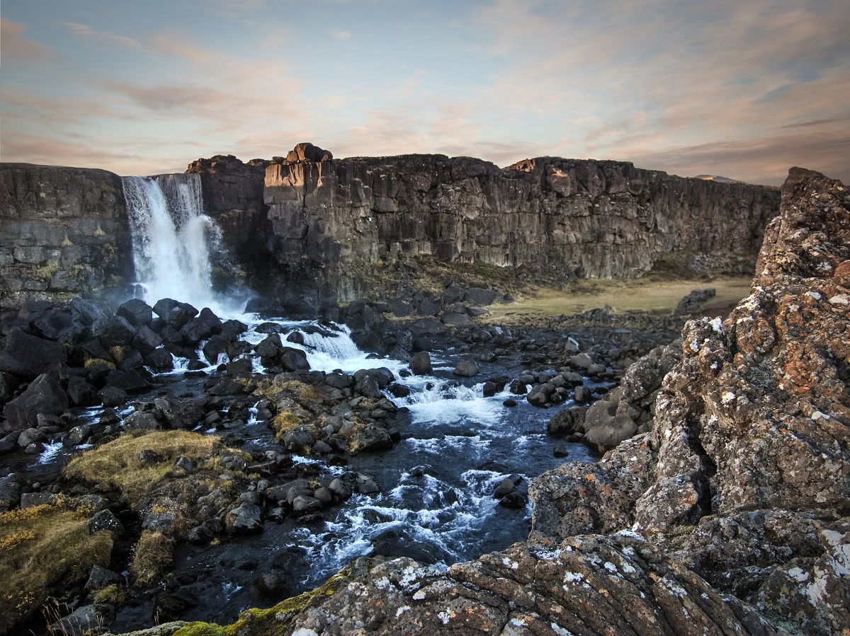 Hike to the Geldingadalir volcanic eruption - waterfall