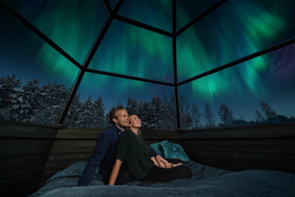 Northern Lights from igloo Glass Igloos at Arctic SnowHotel & Glass Igloos Lehtojarvi Circle Rovaniemi Lapland Finland (1)