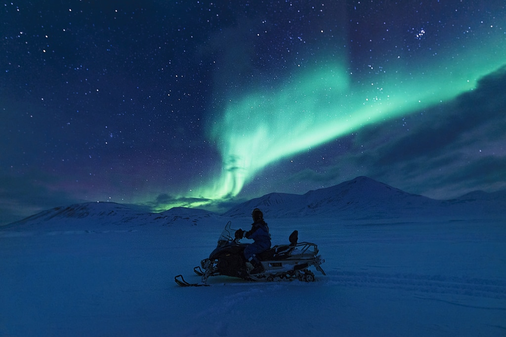 Svalbard polar night snowmobile
