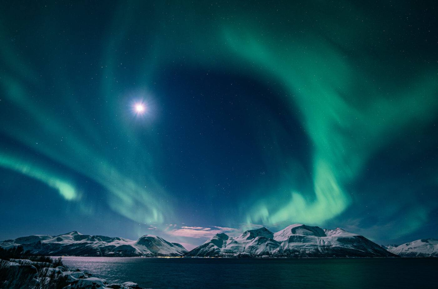 Northern Lights over arctic Fjord